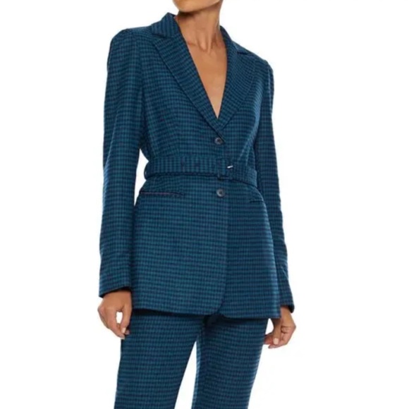 Felicity Belted Houndstooth Wool-Blend Felt Blazer Iris & Ink - Picture 2 of 7